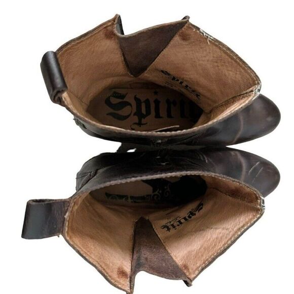 Spirit by Lucchese Olivia Short Brown Smooth Leather Ankle Western Boots Sz 7.5 - Picture 3 of 10